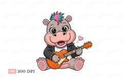 Rockstar hippo playing guitar music animal Product Image 1