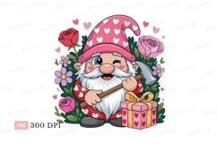 Pink heart gnome holding hammer with roses hearts flowers Product Image 1