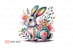 Colorful rabbit surrounded by floral elements bunny Product Image 1