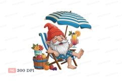 Cheerful gnome relaxing with tropical drink beach chair Product Image 1