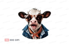Cool cow wearing sunglasses and denim jacket animal Product Image 1