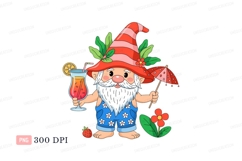 Cheerful gnome enjoying summer drink and umbrella image Product Image 1