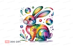 Colorful rabbit with bubbles bunny rainbow Product Image 1