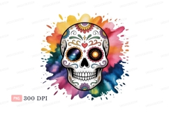 Decorated skull vibrant watercolor splash sugar dead Product Image 1