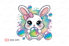 Cute bunny holding colorful bubble rabbit cartoon Product Image 1