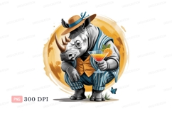 Anthropomorphic rhino enjoying a cocktail martini orange Product Image 1