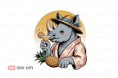Rhino enjoying tropical drink and pineapple animal Product Image 1
