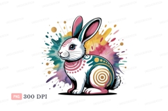 Colorful patterned rabbit animal black Product Image 1