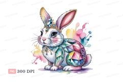 Royal jeweled bunny with watercolor splashes rabbit Product Image 1