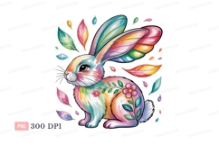 Colorful bunny with floral accents rabbit rainbow Product Image 1