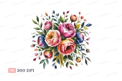 Watercolor floral arrangement pink yellow red blue Product Image 1