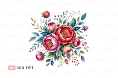 Red pink floral bouquet flowers green Product Image 1