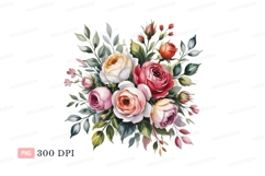 Watercolor roses bouquet floral pink Product Image 1