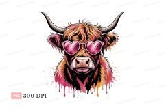 Highland cow wearing heart sunglasses pink Product Image 1