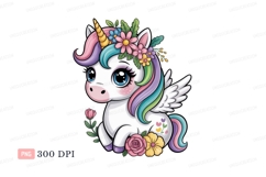 Cute unicorn with rainbow mane and floral crown fantasy Product Image 1