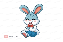 Blue bunny wearing red bow tie and blue overalls rabbit Product Image 1
