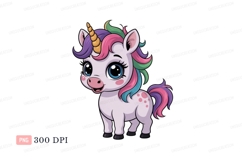 Cute unicorn with colorful mane and horn mythical creature Product Image 1