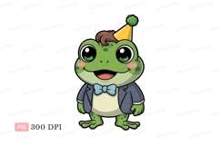 Cute frog wearing party hat and suit green cartoon Product Image 1