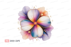 Vibrant watercolor flower with gold accents petals Product Image 1