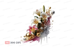 White pink lilies golden spheres flowers Product Image 1