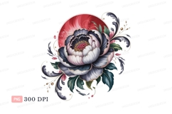 Elaborate floral artwork with dark petals and red circle Product Image 1