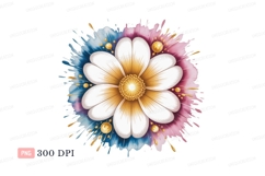White flower gold center pink blue splash image Product Image 1