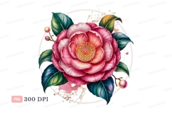 Pink camellia bloom with green leaves flower Product Image 1