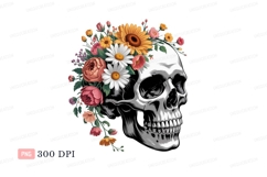 Skull adorned with vibrant floral crown flowers daisy Product Image 1