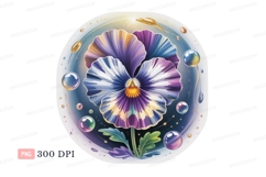 Vibrant pansy flower with floating bubbles purple white Product Image 1