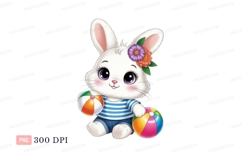 White bunny with flower and beach balls purple orange Product Image 1