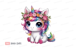 Fluffy unicorn with rainbow mane and flower crown image Product Image 1