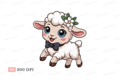Cute fluffy lamb wearing bow tie and flower sheep animal Product Image 1