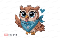 Cute owl with blue bandana and heart bird Product Image 1