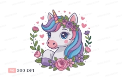 Cute unicorn with flowers and hearts fantasy magical Product Image 1