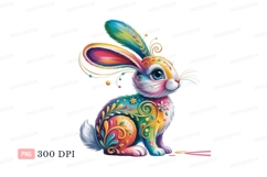 Colorful ornate rabbit floral whimsical Product Image 1
