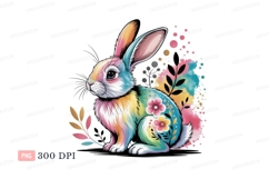 Colorful bunny with floral accents rabbit flowers Product Image 1