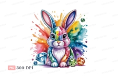 Colorful faceted rabbit with gems splatter black Product Image 1