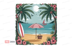 Tropical beach paradise vacation scene ocean palm Product Image 1