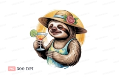 Sloth wearing hat holding cocktail animal drink Product Image 1
