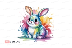 Colorful bunny with paint splashes rabbit rainbow Product Image 1