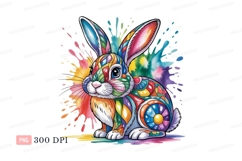 Colorful patterned rabbit with paint splatters bunny Product Image 1