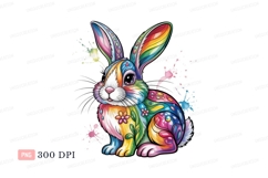 Colorful bunny with floral accents rabbit rainbow Product Image 1