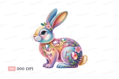 Colorful jeweled bunny adorned with flowers rabbit Product Image 1