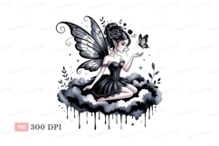 Dark fairy butterfly cloud black white Product Image 1