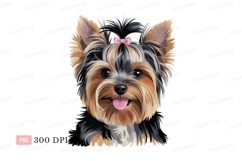 Yorkshire terrier puppy with pink bow canine Product Image 1
