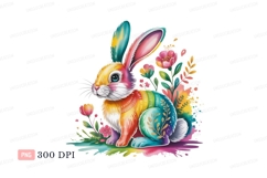 Colorful rabbit surrounded by flowers bunny rainbow Product Image 1