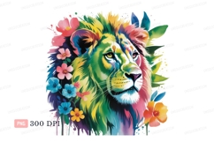 Colorful lion surrounded by flowers floral nature Product Image 1