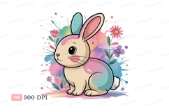 Pastel bunny with flowers rabbit pink Product Image 1
