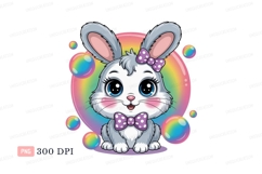 Cute bunny with rainbow bubbles rabbit cartoon Product Image 1