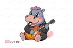 Hippopotamus playing electric guitar rock music Product Image 1
